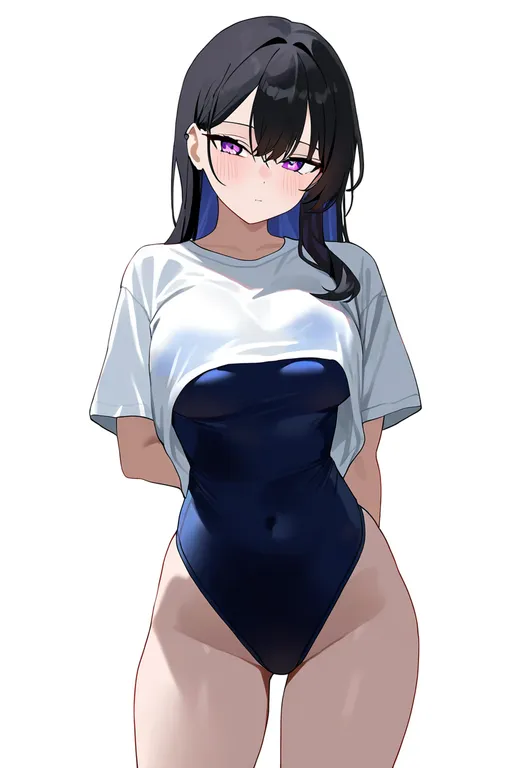 masterpiece, best quality, newest, absurdres, highres, safe, swimsuit_under_clothes, 1girl, solo, simple_background — by k3scat, made with ComfyUI
