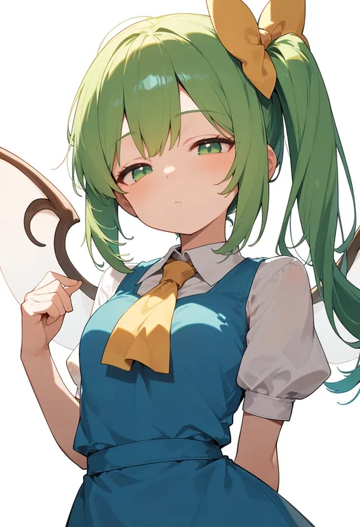 masterpiece, best quality, score_7, safe, daiyousei, touhou, solo, upper body, simple background — by k3scat, made with ComfyUI