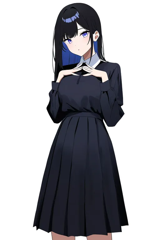 masterpiece, best quality, newest, absurdres, highres, safe, pleated_dress, 1girl, solo, simple_background — by k3scat, made with ComfyUI