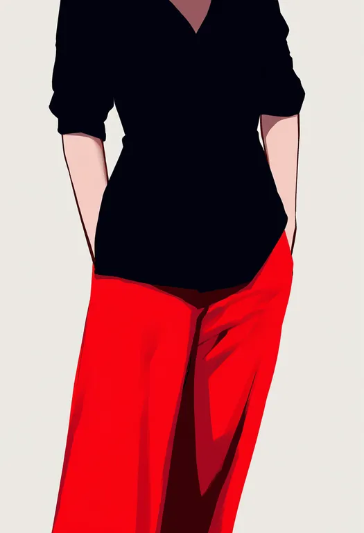 masterpiece, best quality, newest, absurdres, highres, safe, red_pants, 1girl, solo, simple_background — by k3scat, made with ComfyUI