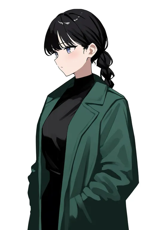masterpiece, best quality, newest, absurdres, highres, safe, green_coat, 1girl, solo, simple_background — by k3scat, made with ComfyUI
