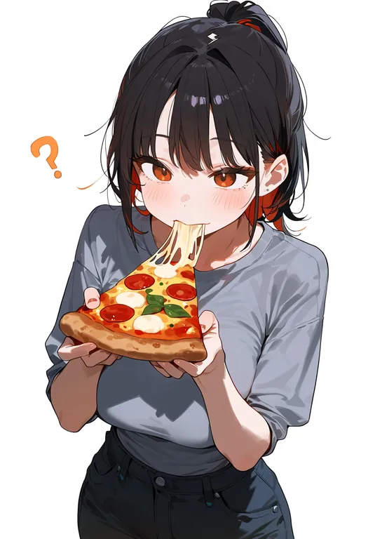 masterpiece, best quality, score_7, safe, pizza, 1girl, solo, upper body, simple background — by k3scat, made with ComfyUI
