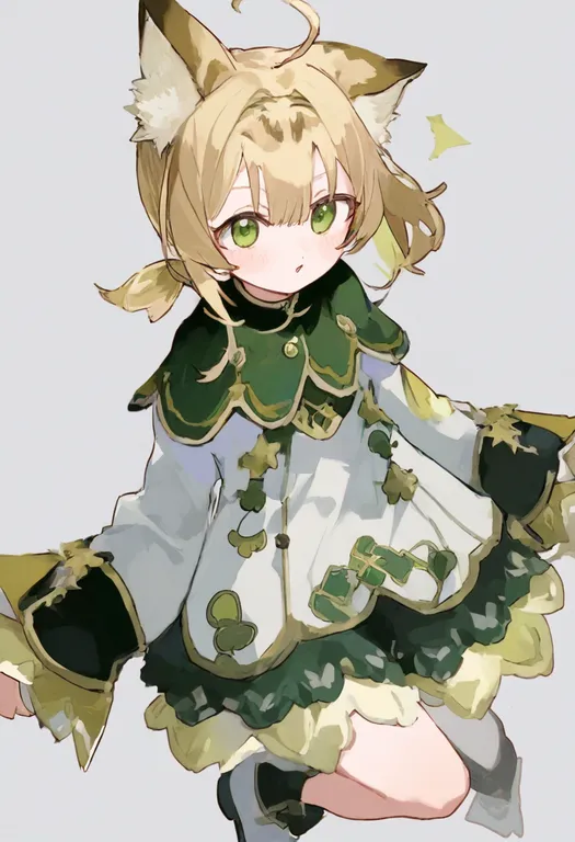 masterpiece, best quality, general, green trim, 1girl, solo, simple background — by k3scat, made with ComfyUI