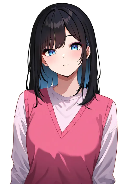 masterpiece, best quality, newest, absurdres, highres, safe, pink_sweater_vest, 1girl, solo, simple_background — by k3scat, made with ComfyUI