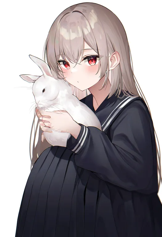 masterpiece, best quality, newest, absurdres, highres, safe, white_rabbit_(animal), 1girl, solo, simple_background — by k3scat, made with ComfyUI
