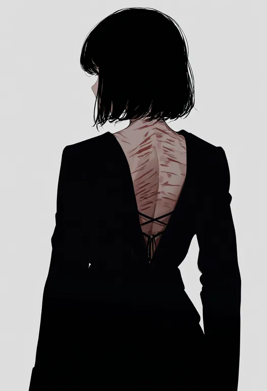 masterpiece, best quality, newest, absurdres, highres, safe, scar_on_back, 1girl, solo, simple_background — by k3scat, made with ComfyUI
