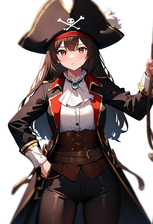 masterpiece, best quality, newest, absurdres, highres, safe, pirate, 1girl, solo, simple_background — by k3scat, made with ComfyUI