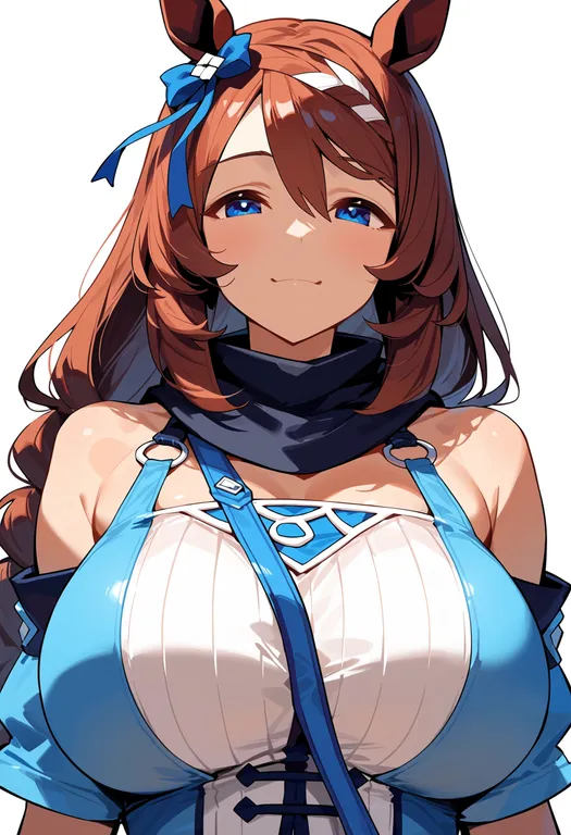 masterpiece, best quality, score_7, safe, super creek (umamusume), umamusume, solo, upper body, simple background — by k3scat, made with ComfyUI