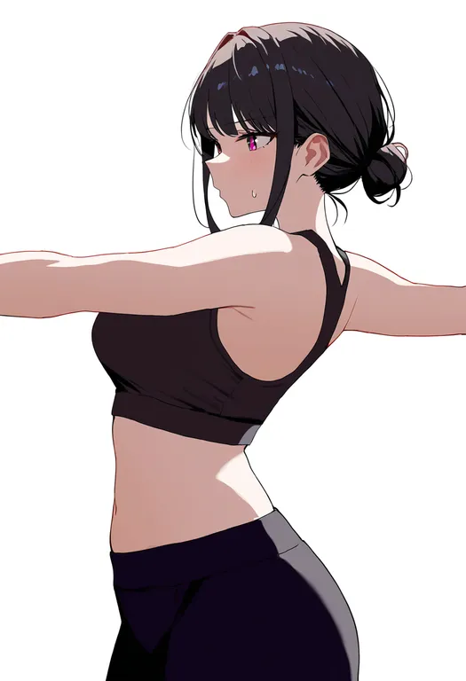 masterpiece, best quality, newest, absurdres, highres, safe, exercising, 1girl, solo, simple_background — by k3scat, made with ComfyUI