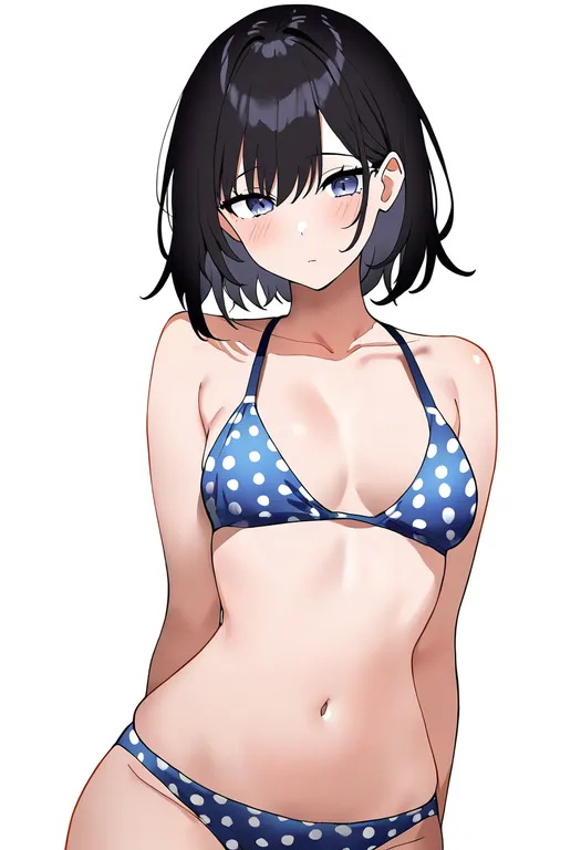 masterpiece, best quality, newest, absurdres, highres, safe, polka_dot_bikini, 1girl, solo, simple_background — by k3scat, made with ComfyUI