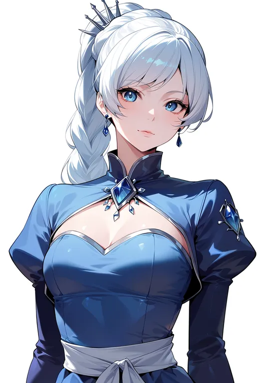 masterpiece, best quality, score_7, safe, weiss schnee, solo, upper body, simple background — by k3scat, made with ComfyUI