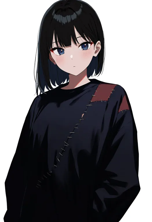 masterpiece, best quality, newest, absurdres, highres, safe, patchwork_clothes, 1girl, solo, simple_background — by k3scat, made with ComfyUI