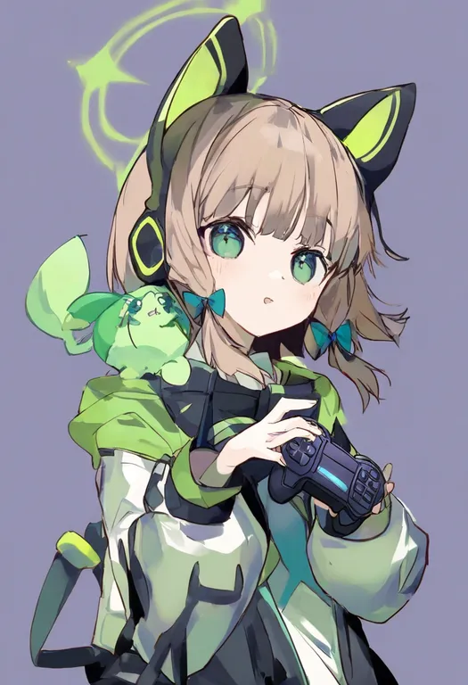 masterpiece, best quality, general, gamepad, 1girl, solo, simple background — by k3scat, made with ComfyUI