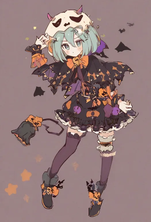 masterpiece, best quality, general, halloween costume, 1girl, solo, simple background — by k3scat, made with ComfyUI