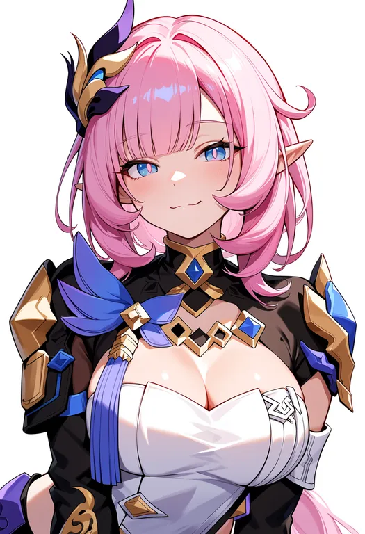 masterpiece, best quality, score_7, safe, elysia (miss pink elf) (honkai impact), solo, upper body, simple background — by k3scat, made with ComfyUI