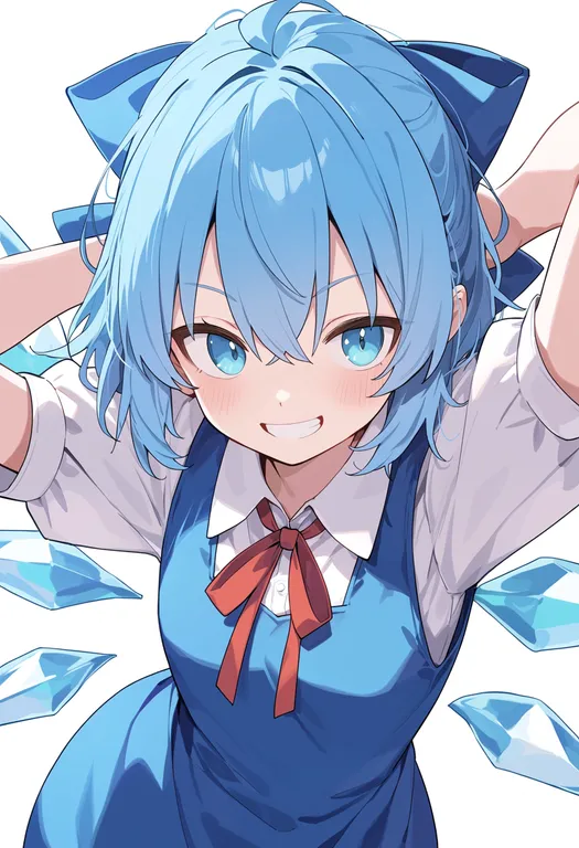 masterpiece, best quality, score_7, safe, cirno, touhou, solo, upper body, simple background — by k3scat, made with ComfyUI
