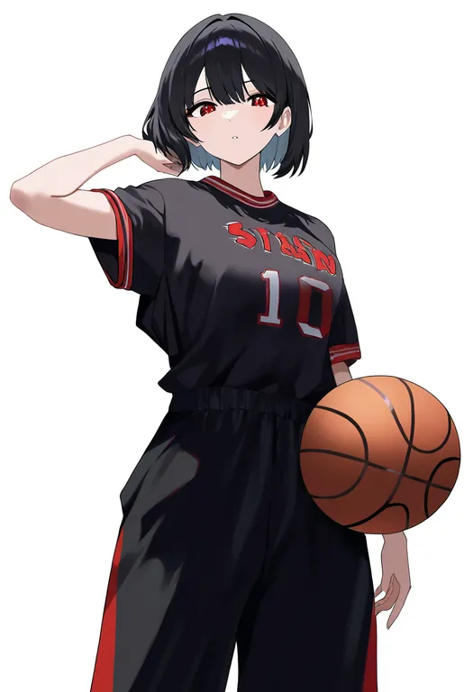 masterpiece, best quality, newest, absurdres, highres, safe, basketball_(object), 1girl, solo, simple_background — by k3scat, made with ComfyUI