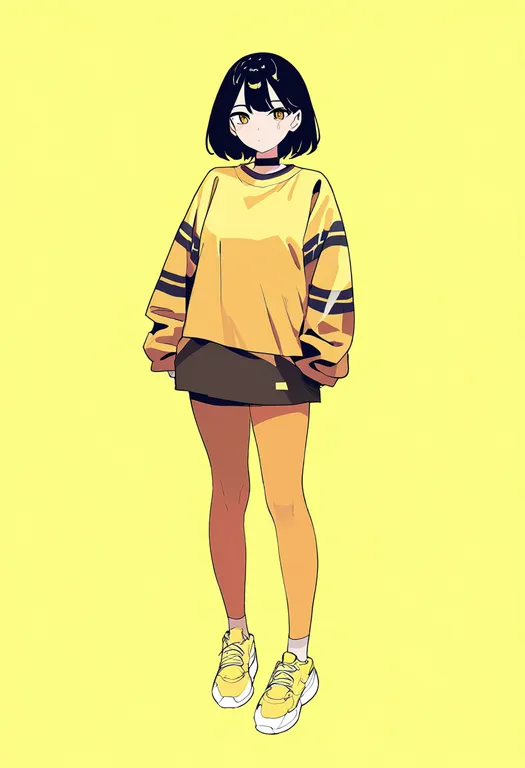 masterpiece, best quality, newest, absurdres, highres, safe, yellow_shoes, 1girl, solo, simple_background — by k3scat, made with ComfyUI