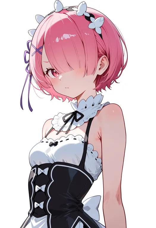 masterpiece, best quality, score_7, safe, ram (re:zero), solo, upper body, simple background — by k3scat, made with ComfyUI