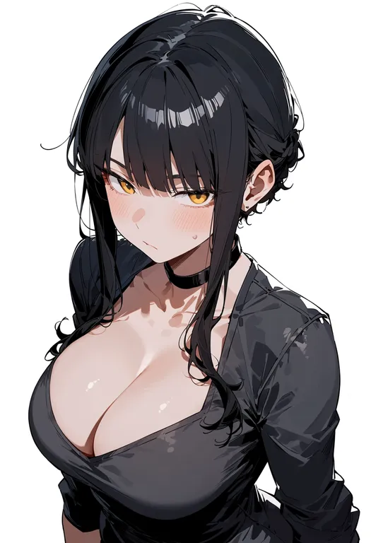 masterpiece, best quality, score_7, safe, black hanekawa, solo, upper body, simple background — by k3scat, made with ComfyUI