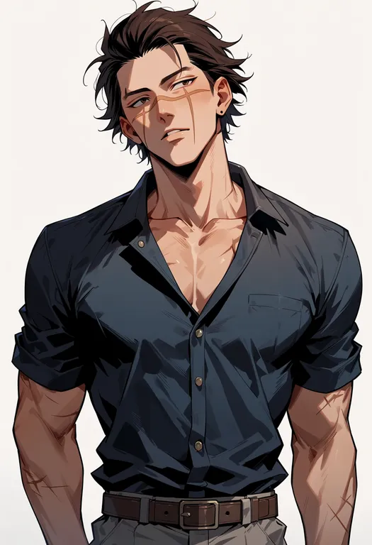 masterpiece, best quality, score_7, safe, sugimoto saichi, solo, upper body, simple background — by k3scat, made with ComfyUI