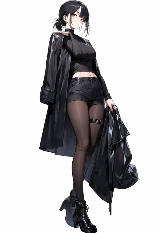 masterpiece, best quality, score_7, safe, holding jacket, 1girl, solo, simple background — by k3scat, made with ComfyUI
