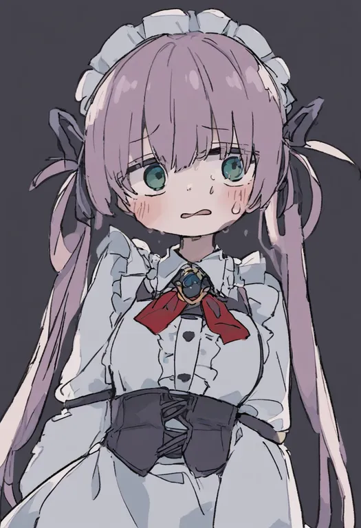 masterpiece, best quality, general, nervous sweating, 1girl, solo, simple background — by k3scat, made with ComfyUI