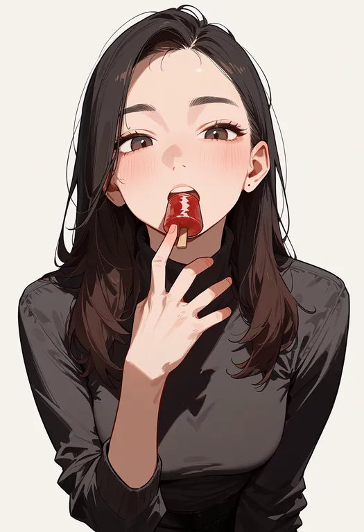 masterpiece, best quality, score_7, safe, food wrapper, 1girl, solo, upper body, simple background — by k3scat, made with ComfyUI