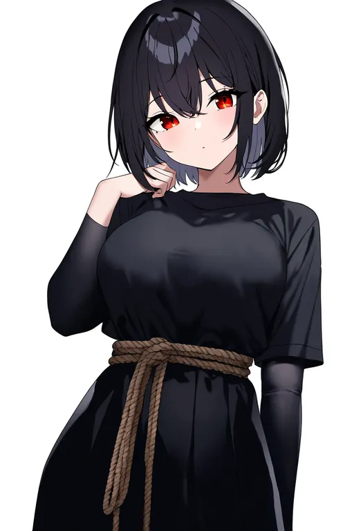 masterpiece, best quality, newest, absurdres, highres, safe, rope_belt, 1girl, solo, simple_background — by k3scat, made with ComfyUI