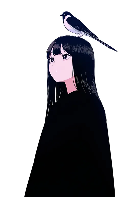 masterpiece, best quality, newest, absurdres, highres, safe, bird_on_head, 1girl, solo, simple_background — by k3scat, made with ComfyUI