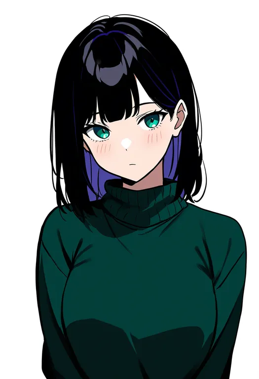 masterpiece, best quality, newest, absurdres, highres, safe, green_sweater, 1girl, solo, simple_background — by k3scat, made with ComfyUI