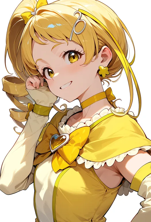 masterpiece, best quality, score_7, safe, cure muse (yellow), solo, upper body, simple background — by k3scat, made with ComfyUI