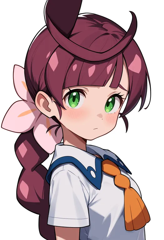 masterpiece, best quality, score_7, safe, chloe (pokemon), pokemon, solo, upper body, simple background — by k3scat, made with ComfyUI