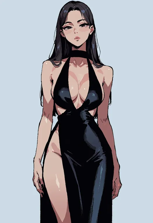 masterpiece, best quality, score_7, safe, cocktail dress, 1girl, solo, simple background — by k3scat, made with ComfyUI