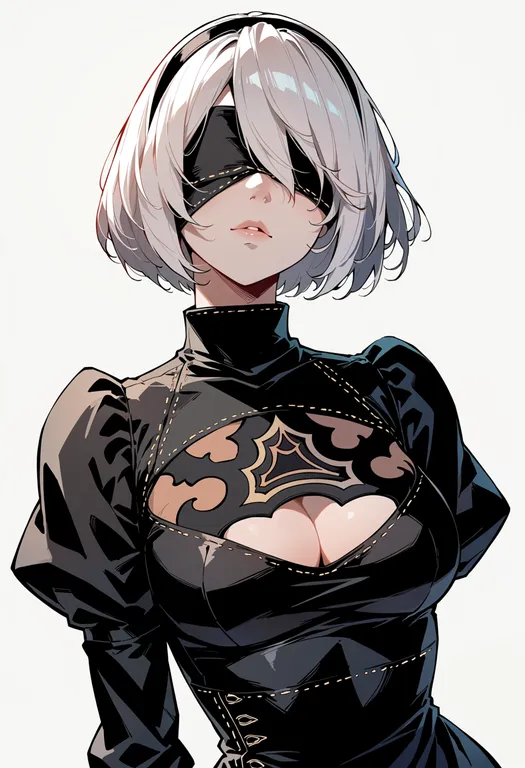 masterpiece, best quality, score_7, safe, 2b (nier:automata), nier:automata, solo, upper body, simple background — by k3scat, made with ComfyUI