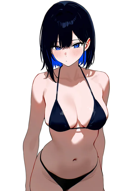 masterpiece, best quality, newest, absurdres, highres, safe, sling_bikini_top, 1girl, solo, simple_background — by k3scat, made with ComfyUI