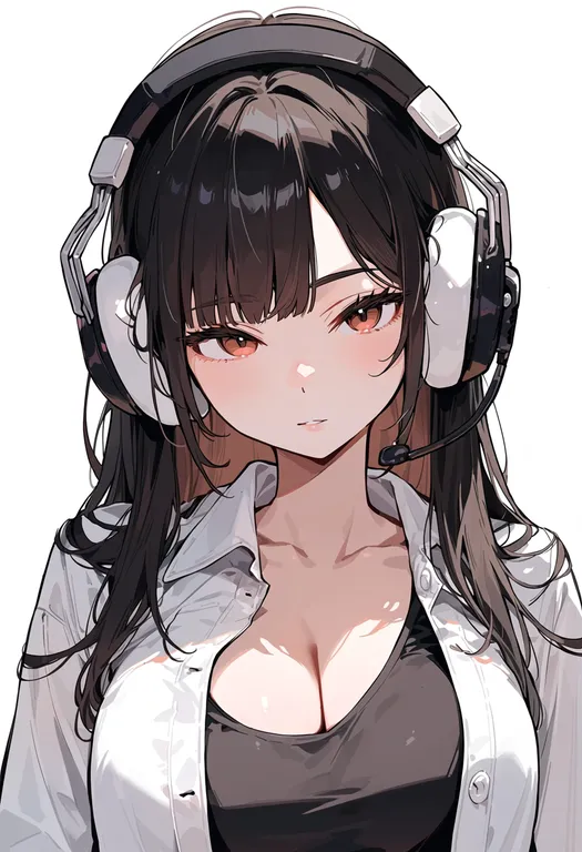 masterpiece, best quality, score_7, safe, headset, 1girl, solo, upper body, simple background — by k3scat, made with ComfyUI
