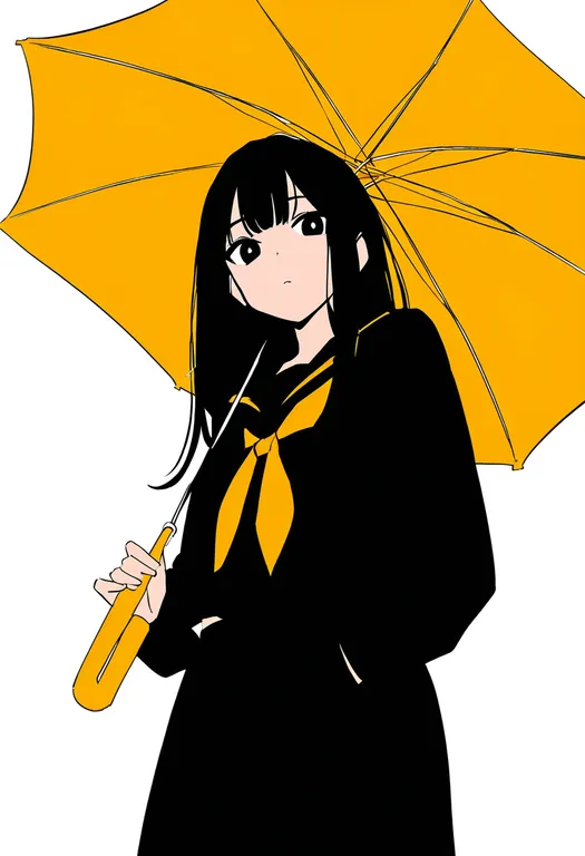 masterpiece, best quality, newest, absurdres, highres, safe, yellow_umbrella, 1girl, solo, simple_background — by k3scat, made with ComfyUI