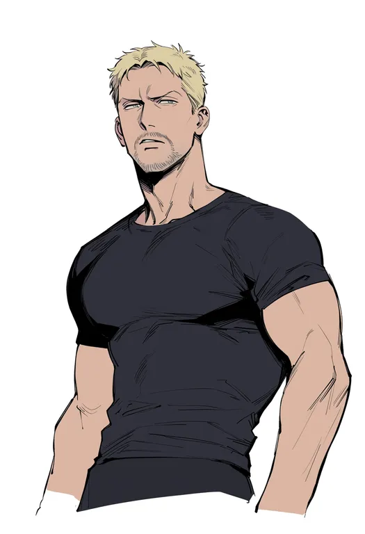 masterpiece, best quality, score_7, safe, reiner braun, solo, upper body, simple background — by k3scat, made with ComfyUI