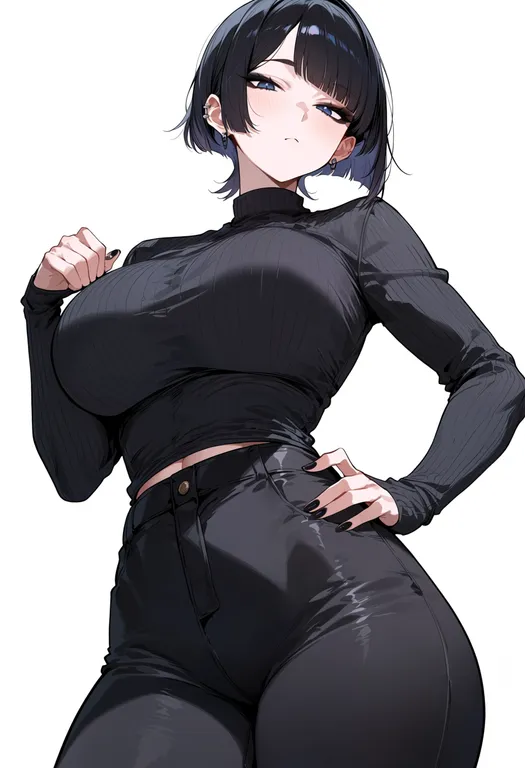 masterpiece, best quality, score_7, safe, black eyeliner, 1girl, solo, simple background — by k3scat, made with ComfyUI