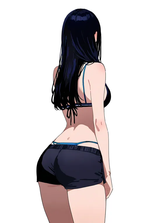 masterpiece, best quality, newest, absurdres, highres, safe, bikini_bottom_under_shorts, 1girl, solo, simple_background — by k3scat, made with ComfyUI
