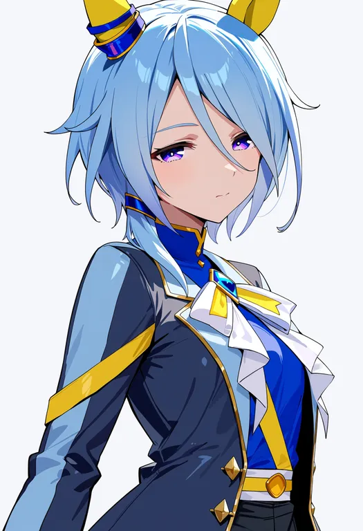 masterpiece, best quality, score_7, safe, k.s.miracle (umamusume), umamusume, solo, upper body, simple background — by k3scat, made with ComfyUI