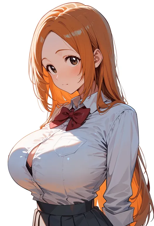 masterpiece, best quality, score_7, safe, inoue orihime, solo, upper body, simple background — by k3scat, made with ComfyUI