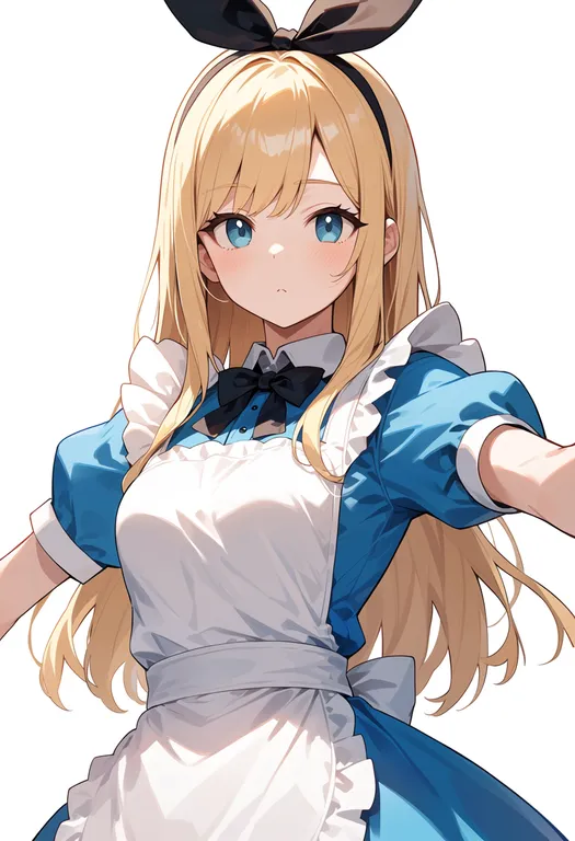 masterpiece, best quality, score_7, safe, alice (alice in wonderland), solo, upper body, simple background — by k3scat, made with ComfyUI