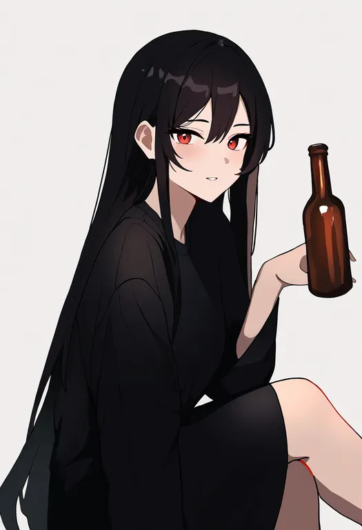 masterpiece, best quality, newest, absurdres, highres, safe, beer_bottle, 1girl, solo, simple_background — by k3scat, made with ComfyUI