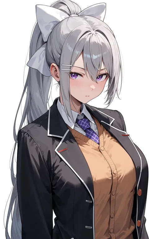 masterpiece, best quality, score_7, safe, higuchi kaede (1st costume), solo, upper body, simple background — by k3scat, made with ComfyUI