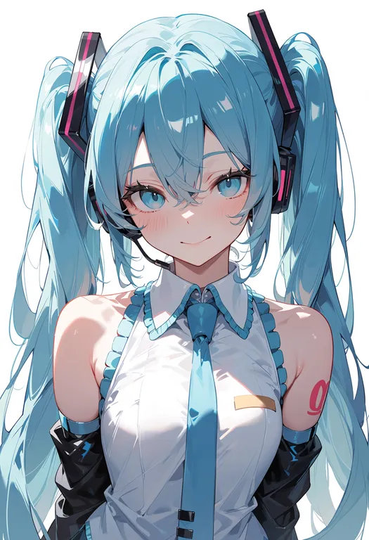 masterpiece, best quality, score_7, safe, chibi miku, solo, upper body, simple background — by k3scat, made with ComfyUI