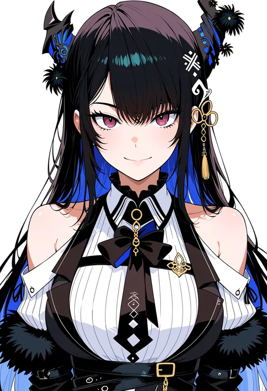 masterpiece, best quality, score_7, safe, nerissa ravencroft (1st costume), solo, upper body, simple background — by k3scat, made with ComfyUI