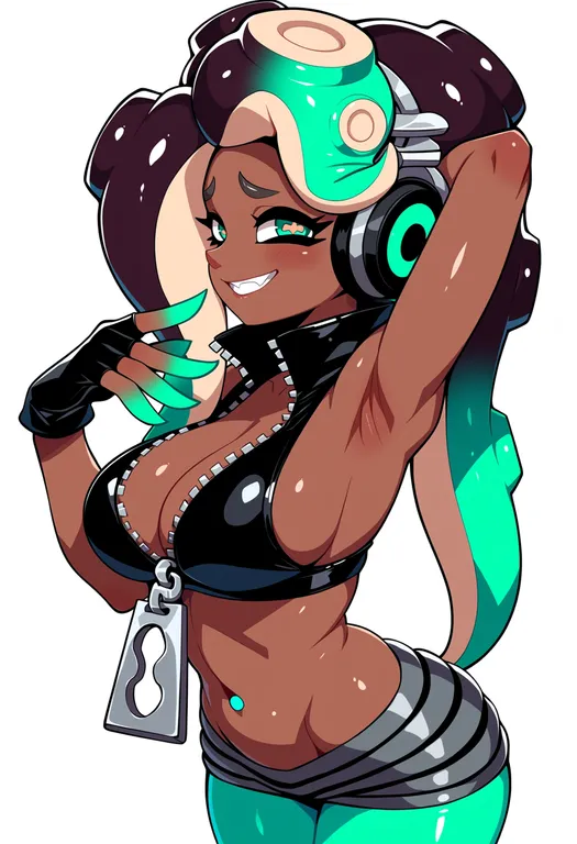masterpiece, best quality, score_7, safe, marina (off the hook outfit) (splatoon), solo, upper body, simple background — by k3scat, made with ComfyUI