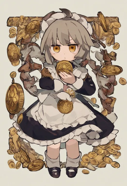masterpiece, best quality, general, coin, 1girl, solo, simple background — by k3scat, made with ComfyUI